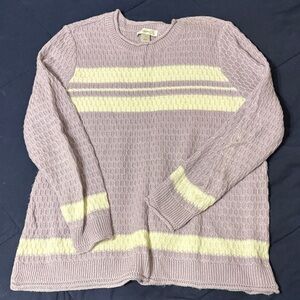 CJ Banks Lavender and Cream Crew Neck Sweater